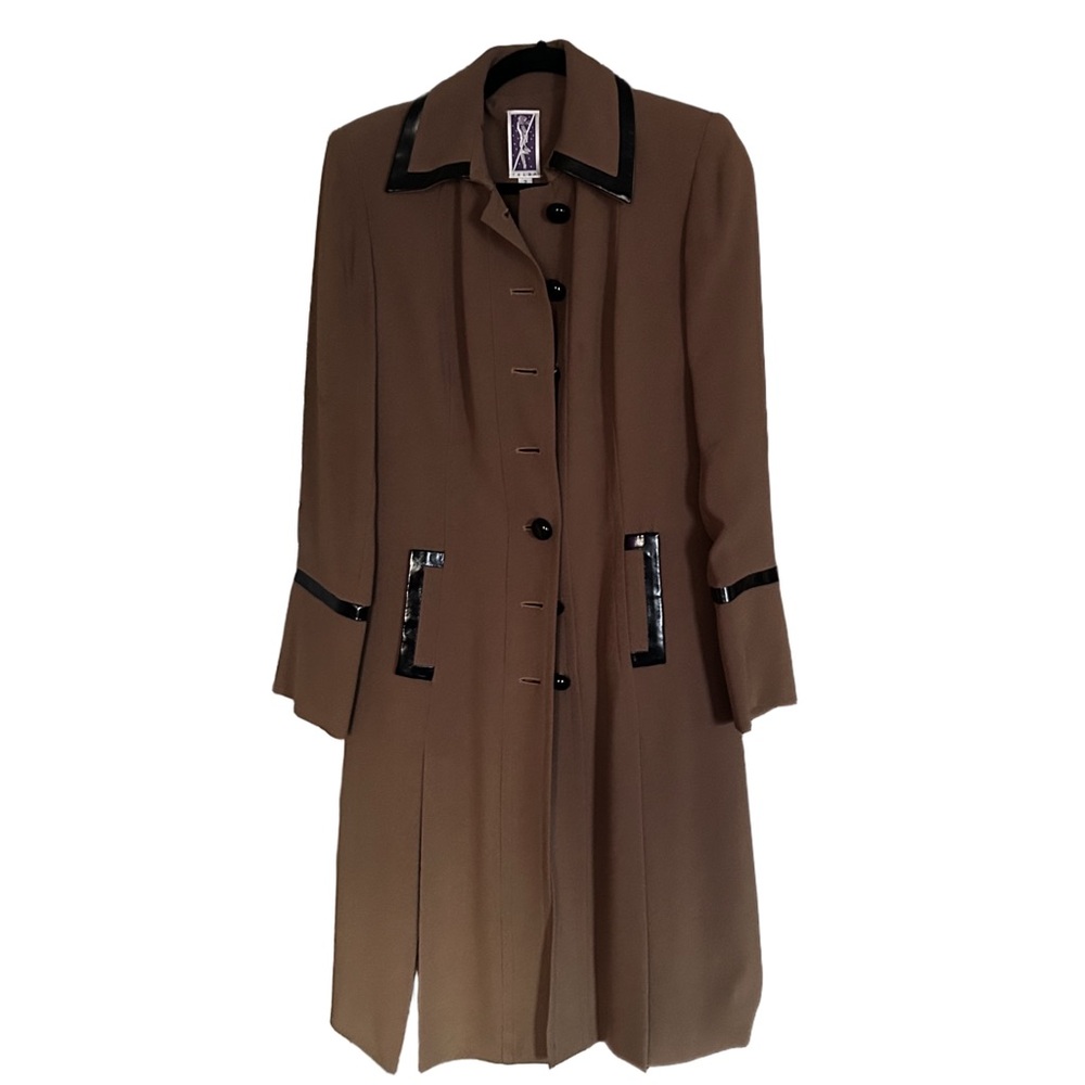 Zelda Rare Vintage Brown Black Button Front Jacket Long Trench Coat Small